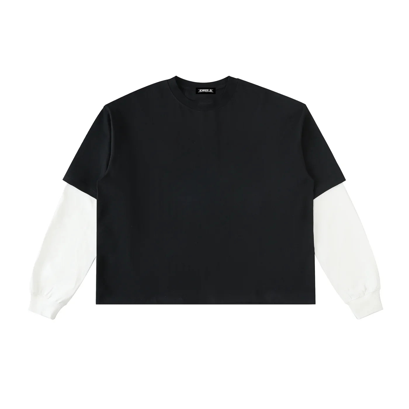 Black oversized streetwear t-shirt with white long sleeves, modern urban style