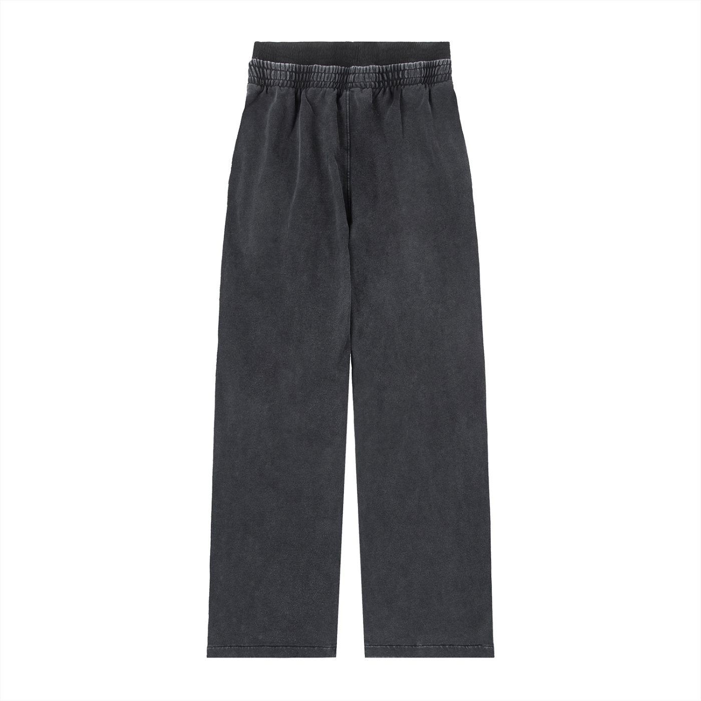 Black oversized streetwear pants with elastic waistband on white background