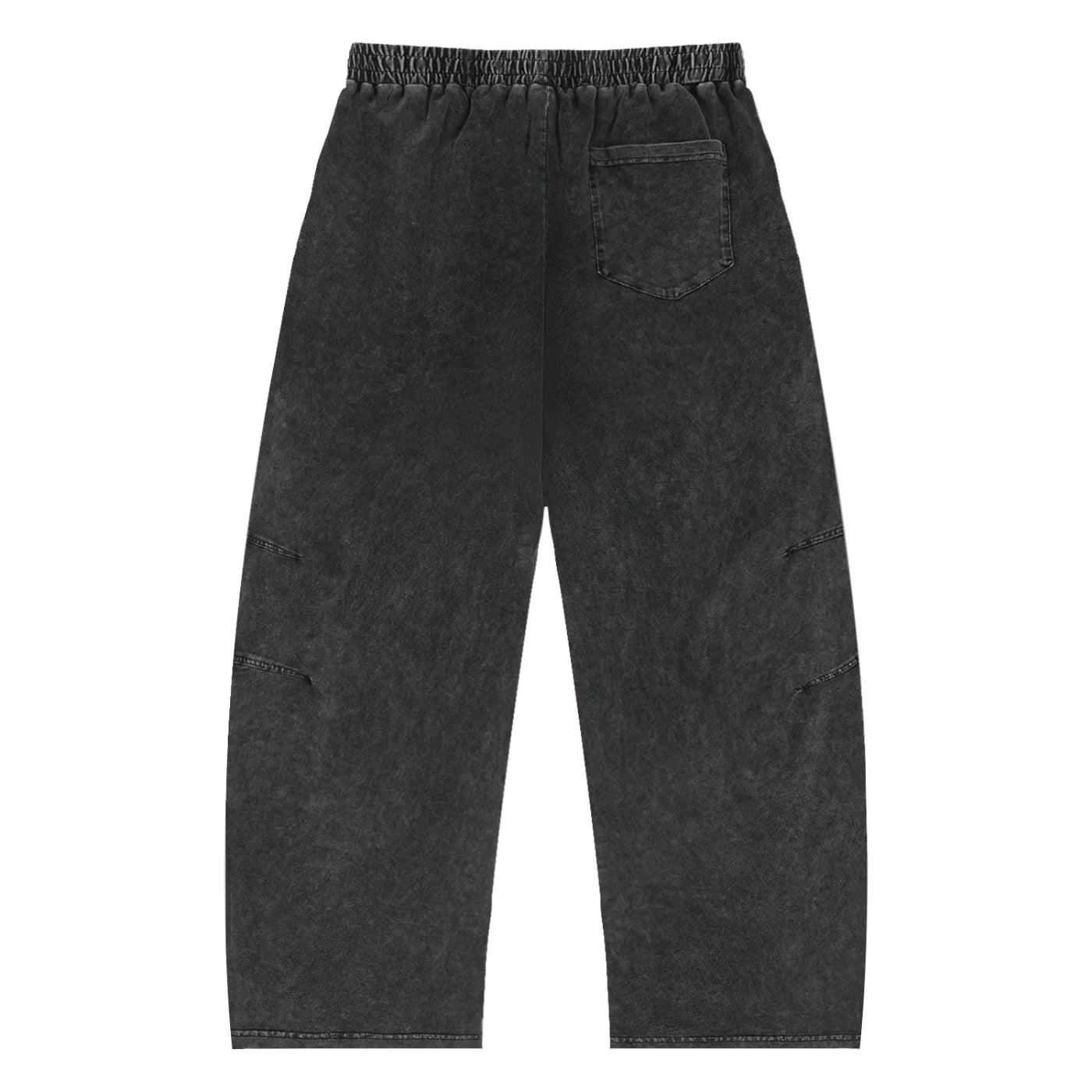 Black washed streetwear pants with elastic waistband and single back pocket, urban style